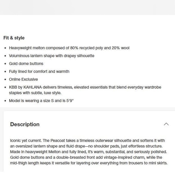 NWT KBB BY KAHLANA Women's Navy Double-Breasted Coat size M wool peacoat. Navy - Picture 6 of 8